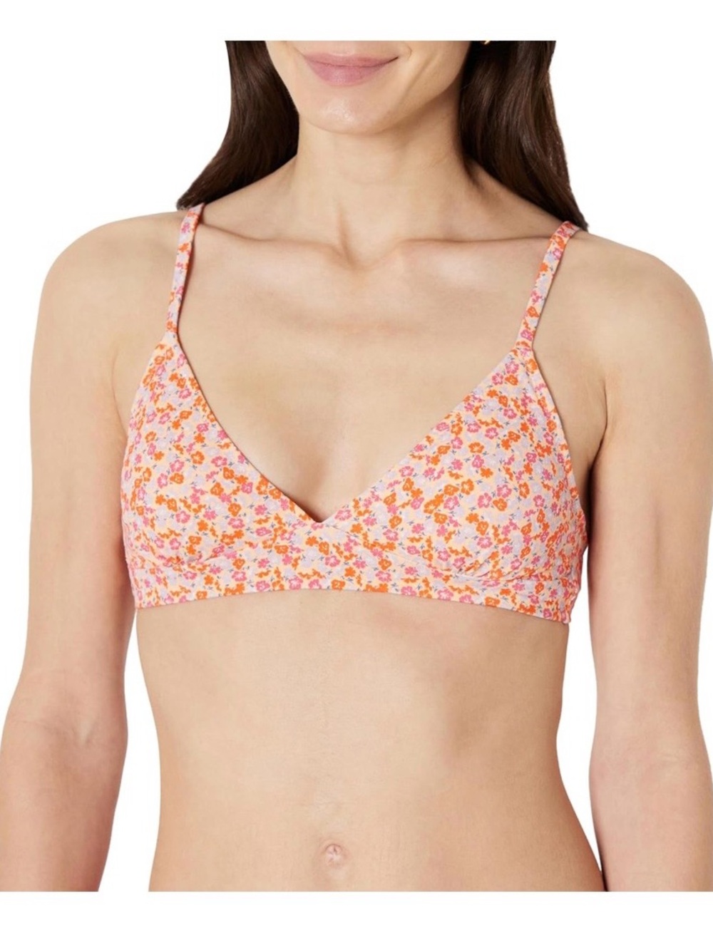 Amazon Essentials Pink and Orange Floral Triangle Bikini Top